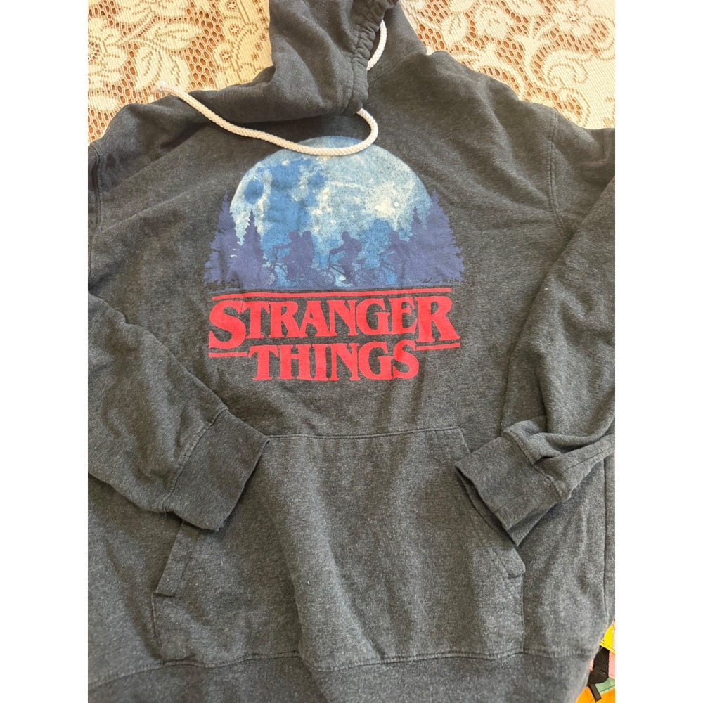 Stranger Things Netflix Hoodie Charcoal Gray Graphic Moon Logo Sweatshirt S